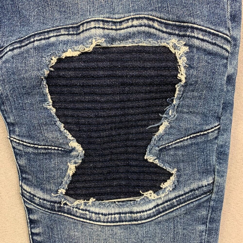 Guess Mens Pants 32 Blue Distressed Moto Jeans Slim Ripped Streetwear 32x30 - Picture 4 of 12